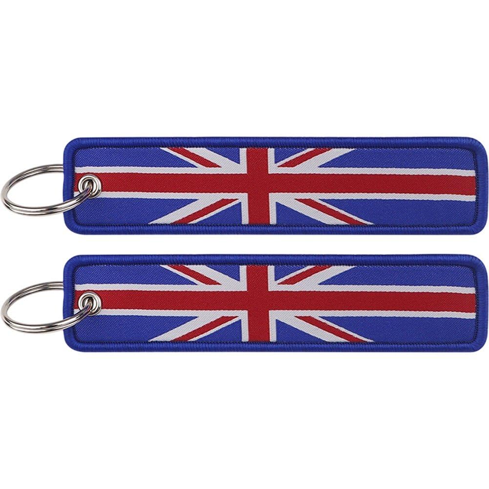 Sslvya 2 Pcs British Flag Keychain Tag with Key Ring, Patriotic Label Key Ring Country Flag Key Tag for Car Keys, Motorcycle