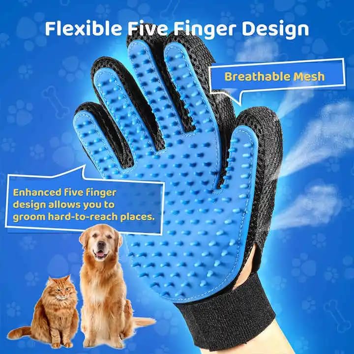 Image of Pet Grooming Gloves for Dogs & Cats (2 Pack) - Deshedding Hair Remover Mitts with Soft Silicone Massage Bristles - Dual-Sided Grooming & Bathing Gloves for Long & Short Hair Pets -