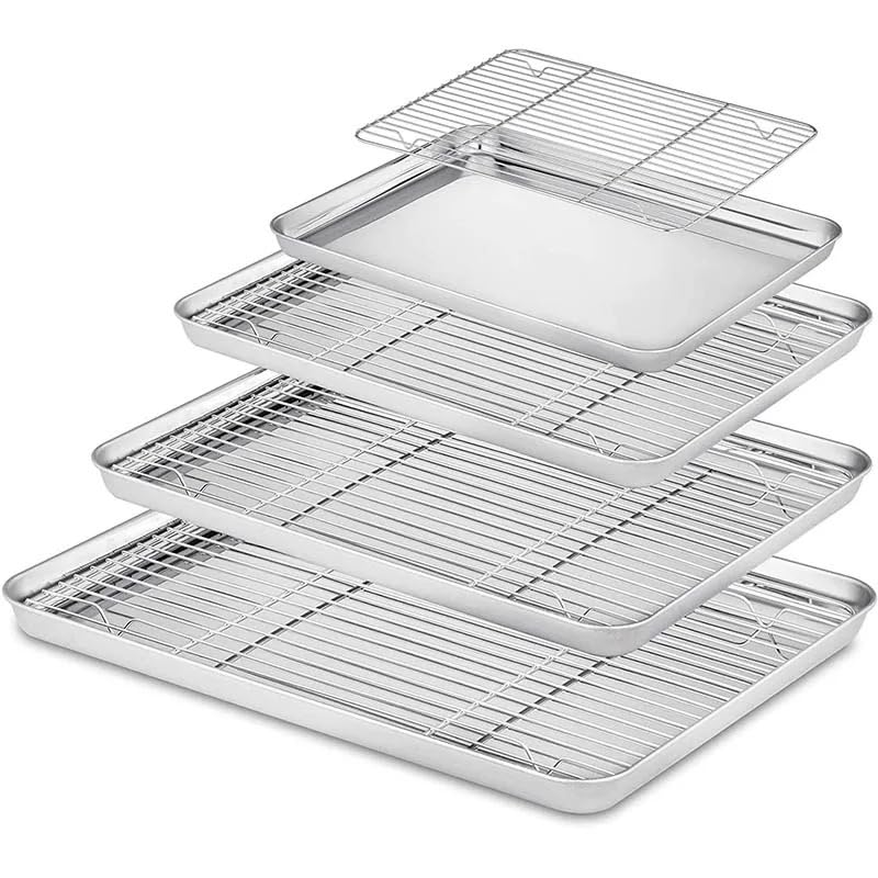 Bandeja horneado acero inoxidable rectangular con rejilla extraíble | Bandeja rectangular antiadherente apta for hornear, asar y asar alimentos en el horno.(L set)