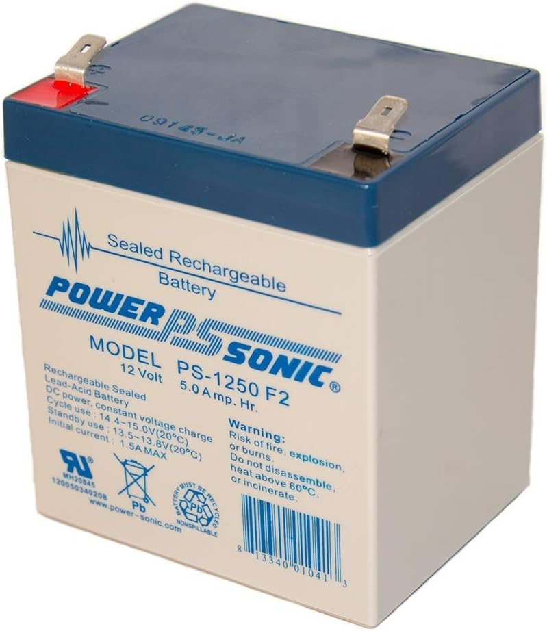 Power-Sonic PS-1250F2-12 Volt/5 Amp Hour Sealed Lead Acid Battery with 0.250 Fast-on Connector, one Color