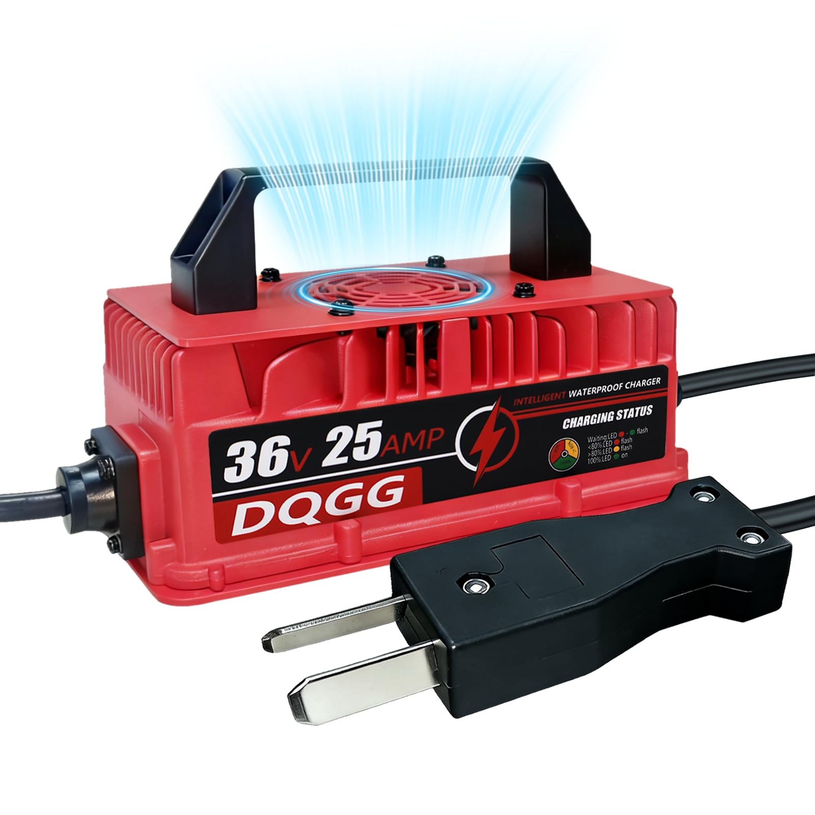 36 Volt 25 AMP Golf Cart Battery Charger with Crowfoot Plug for Club Car/EZGO/Yamaha, Smart Golf Cart Charger for Lead Acid Batteries, Fast Charge Trickle Charge IP67 Waterproof with Fan Design
