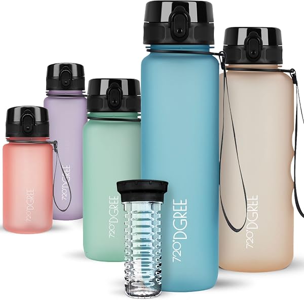 720°DGREE Gourde, Bouteille d’Eau “uberBottle“ +Tamis-Fruits – 350ml, 500ml, 650ml, 1l, 1,5l, 2l - Sans BPA, Étanche, Anti-Fuite, Réutilisable, Légère - Idéal pour École, Sport, Fitness, Gym, Travail - 1