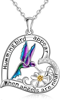Hummingbird Necklace Hummingbird Necklaces for Women Sterling Silver Enamel Hummingbirds Heart Flower When Hummingbird Appear Angels Are Near Pendant Keepsake Jewelry Healing Gifts