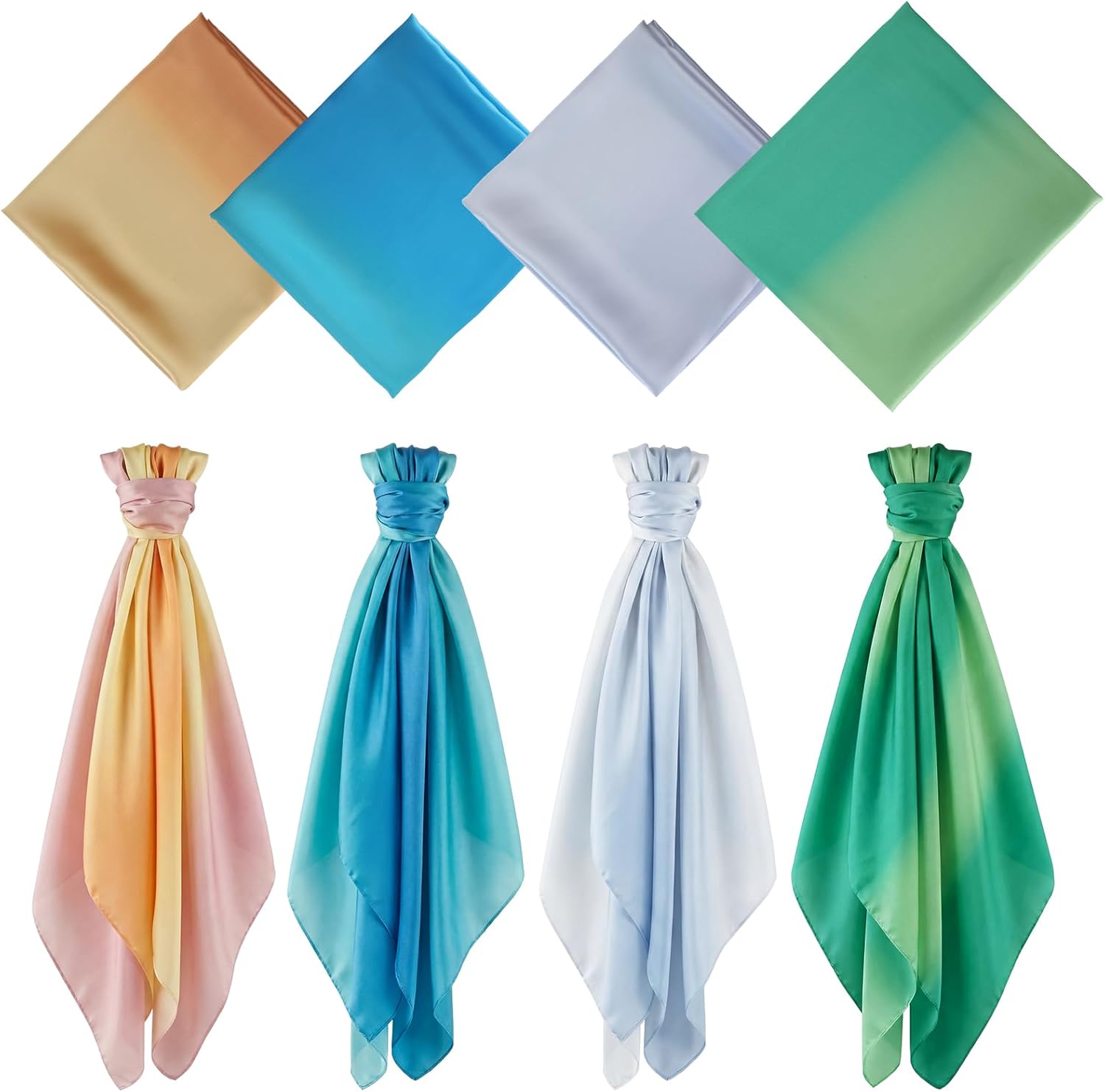 Newcotte Set of 4 Earth Playsilk Scarves for Kids 35" Large Silk Play Scarve for Montessori and Waldorf Toys Square Scarves for Dance, Imaginative and Pretend Play