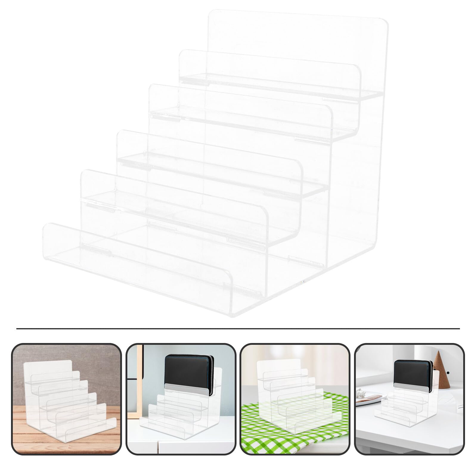 Expositor de Acrílico Trapezoidal Multicapa para Billeteras y Bolsos