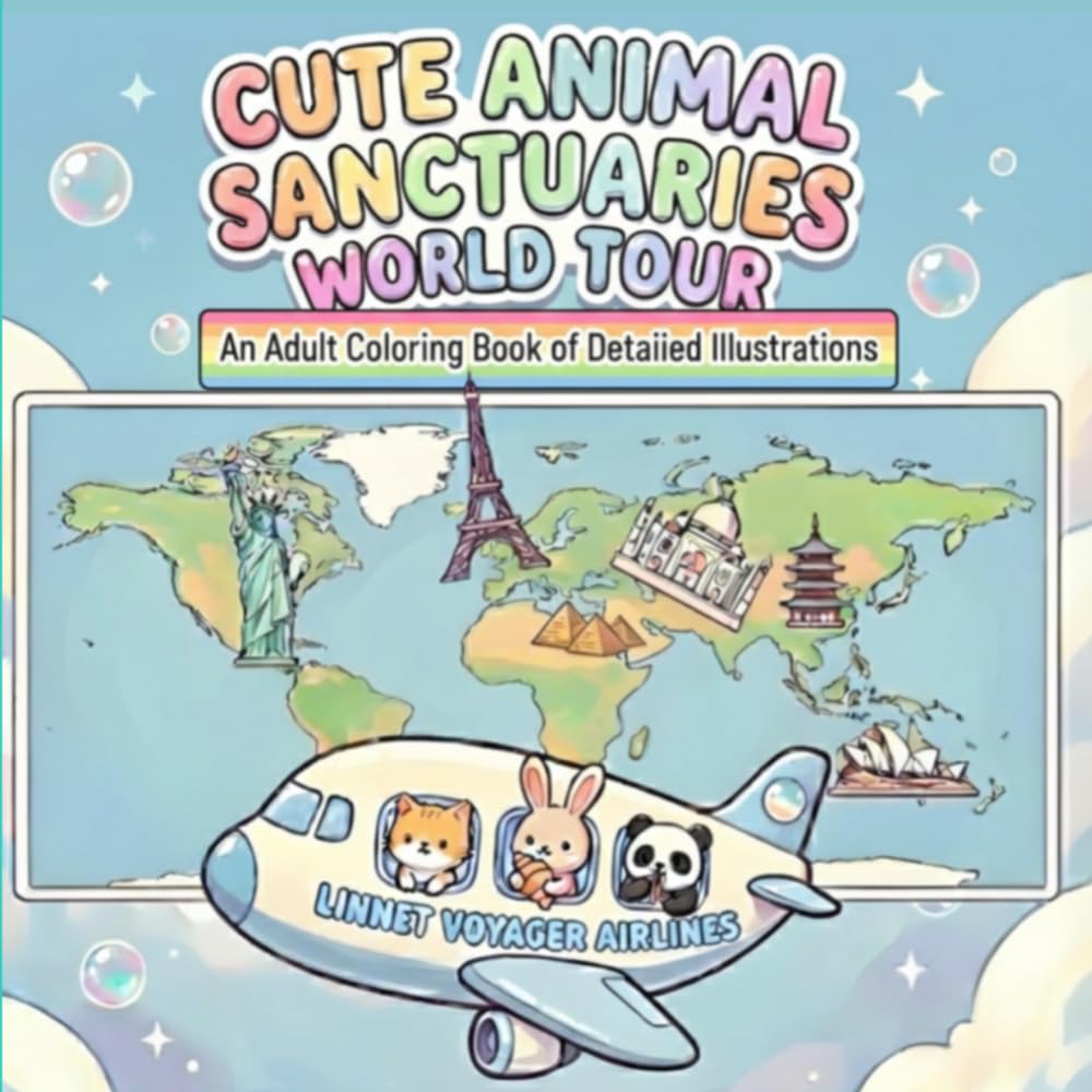 Cute Animal Sanctuaries: World Tour: An Adult Coloring Book of Detailed Illustrations