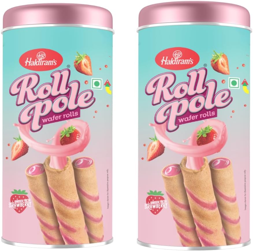 Haldiram's Roll Pole Strawberry 150gm X 2 | Wafer Roll Sticks | Smooth Crunch...