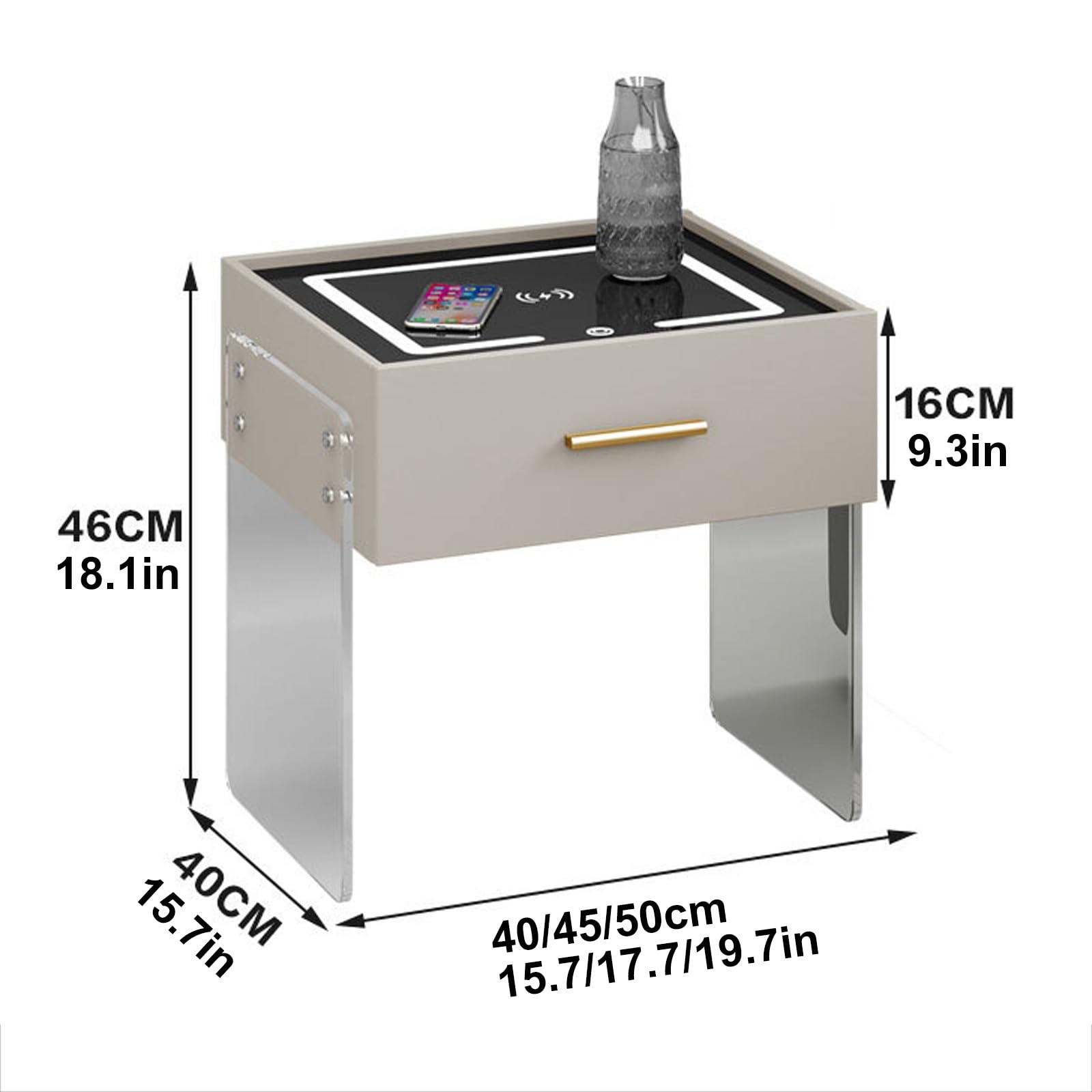 Comodino Con Stazione Di Ricarica E Luci LED: Tavolino Rustico Con 3 Cassetti, Sensore Umano, Porte USB E Prese, In Stile Fattoria Per Camera Da Letto E Soggiorno