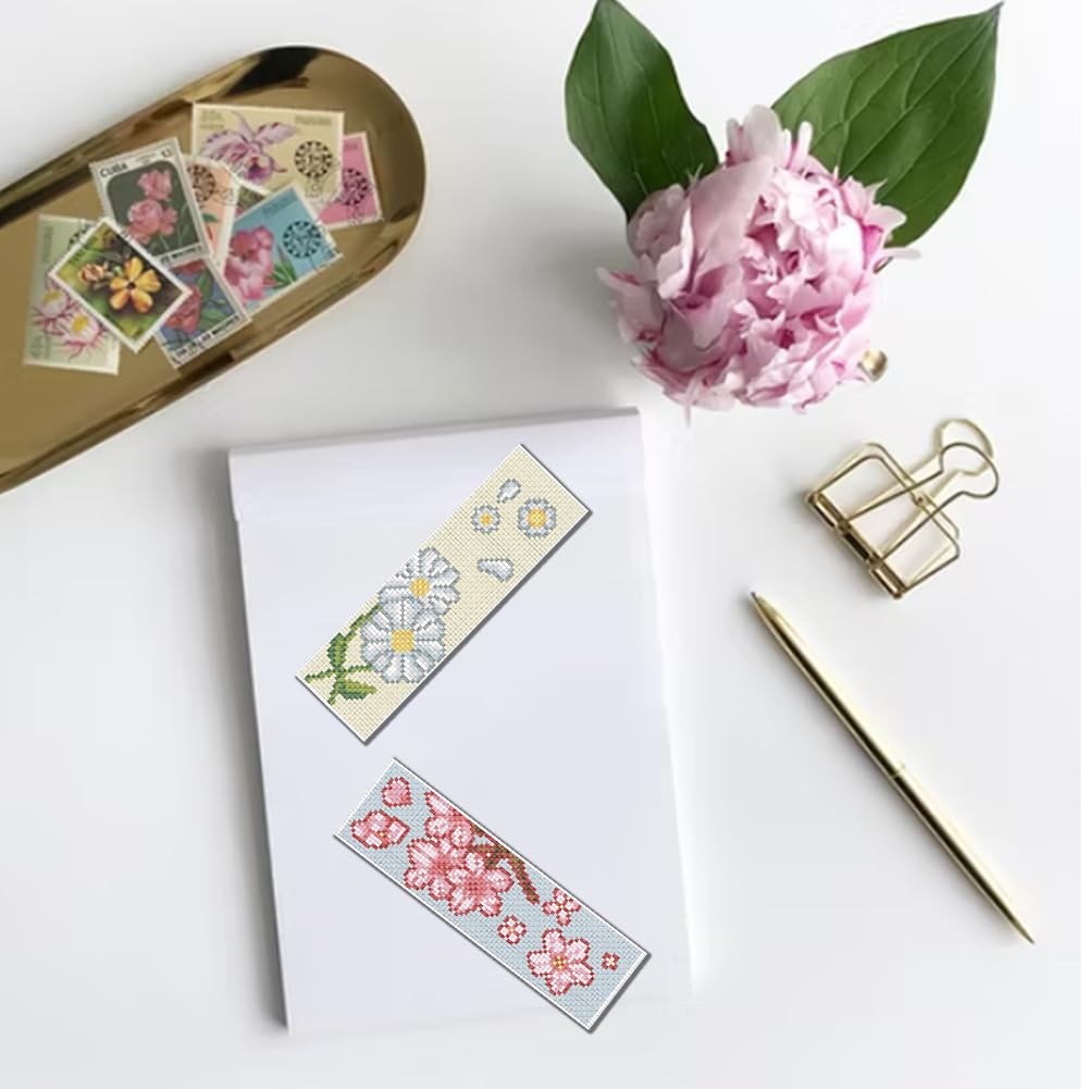 FREEBLOSS Set di 6 kit per punto croce, segnalibro con girasole e istruzioni (lingua italiana non garantita), kit regalo