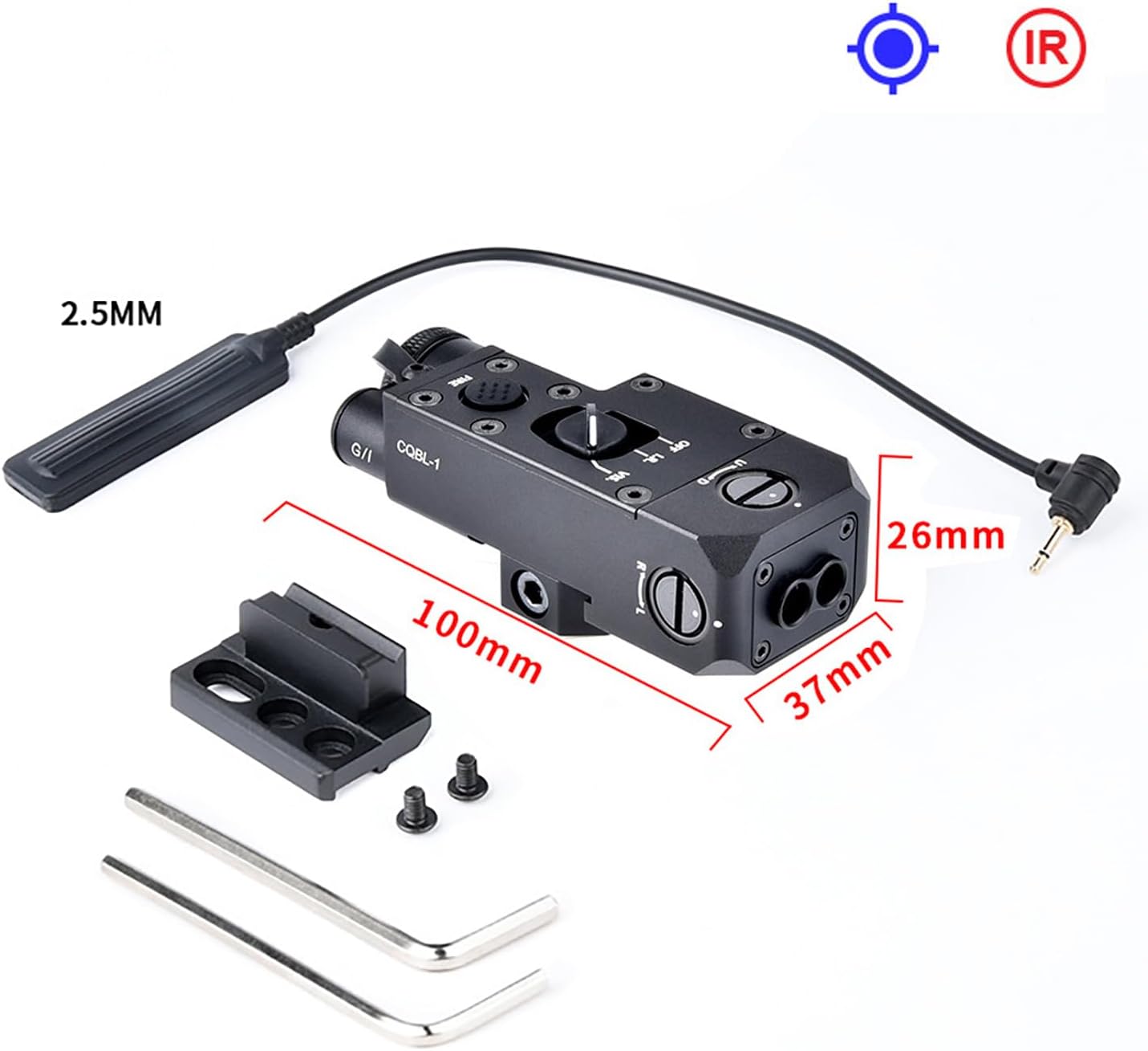 Metal CBQL-1 Box Laser Sights，with IR Laser + Red/Green/Blue Dot Laser Sight，with Remote Pressure Switch & M300 M600 Series Scout Flashlight Base Mount Combo，Fits for 20mm Picatinny Rail Mounting