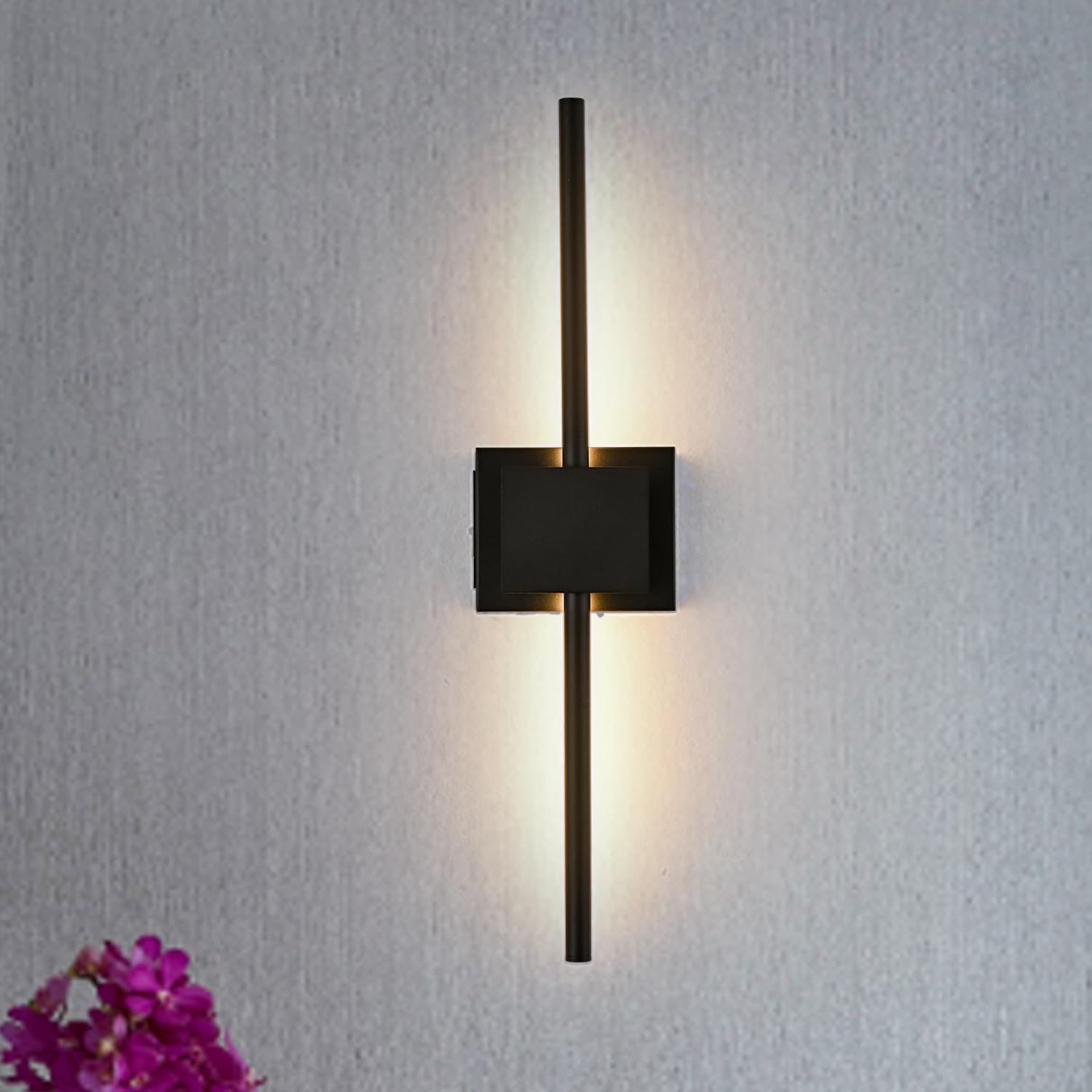 Battery Operated Wall Sconce with Remote Control, Black Modern Wireless Rotation Picture Light, 3000K-6000K Dimmable LED Rechargeable Wall Light for Living Room Bedroom Hallway