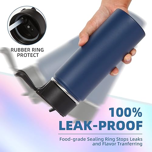 Miniatura 6 de Volhoply Paquete de 2 botellas de agua para niños de 16 onzas, botellas deportivas aisladas con tapa con popote, botella de acero inoxidable con asa