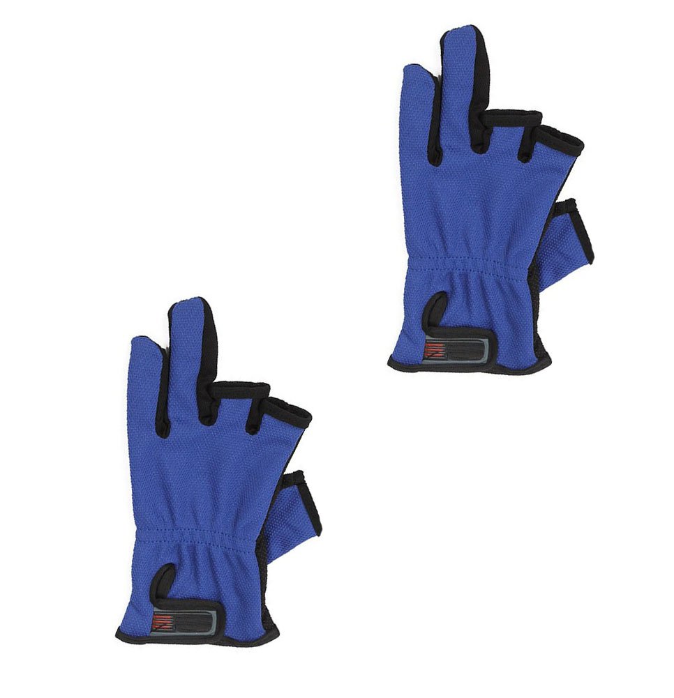 Futaba Breathable 3 Low-Cut Fingers Fishing Gloves- Pack of Two - Blue 2