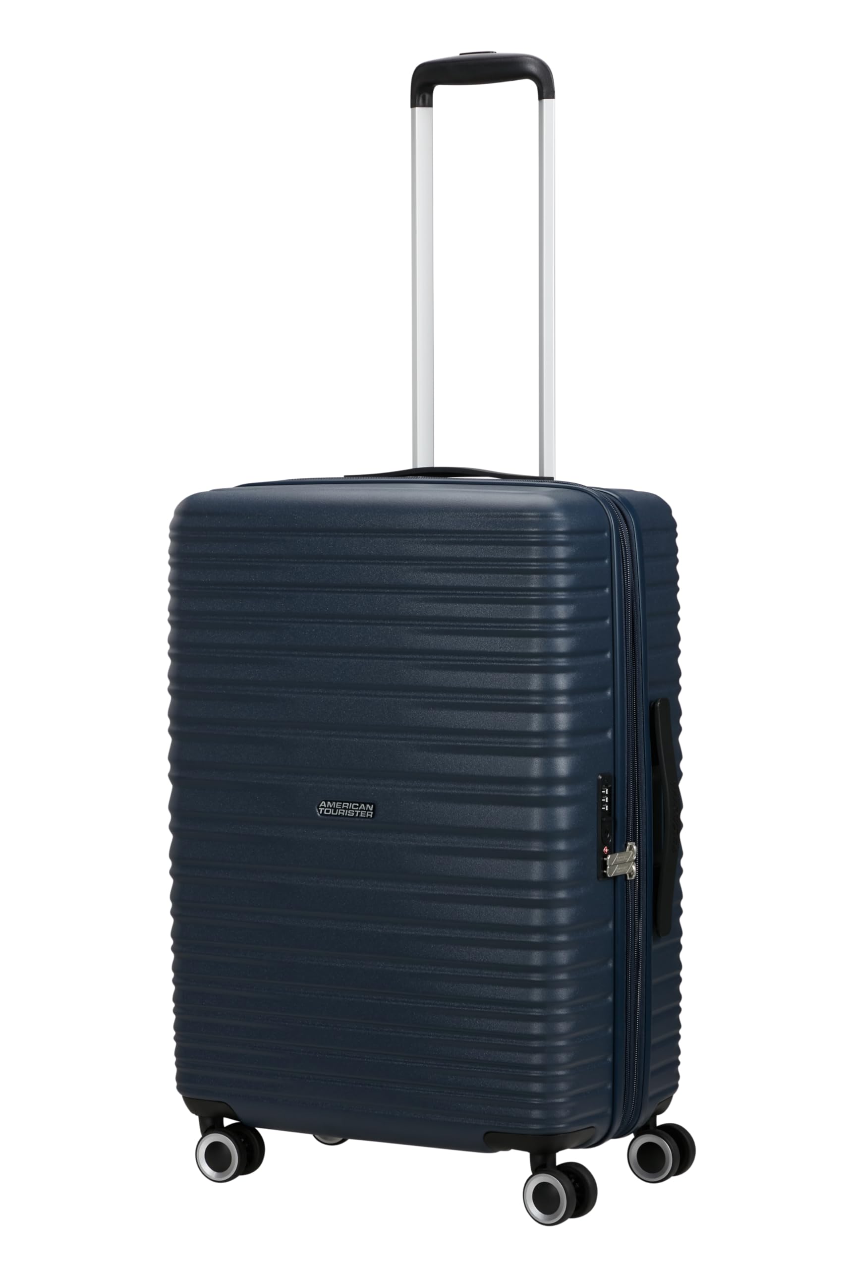 American Tourister Aerotech - Ensemble de 3 Bagages à Coque Rigide (Bagage à Main, Moyen, Grand) Ensemble de Chariot Extensible avec Serrure TSA - Bleu (Bleu Marine métallisé)