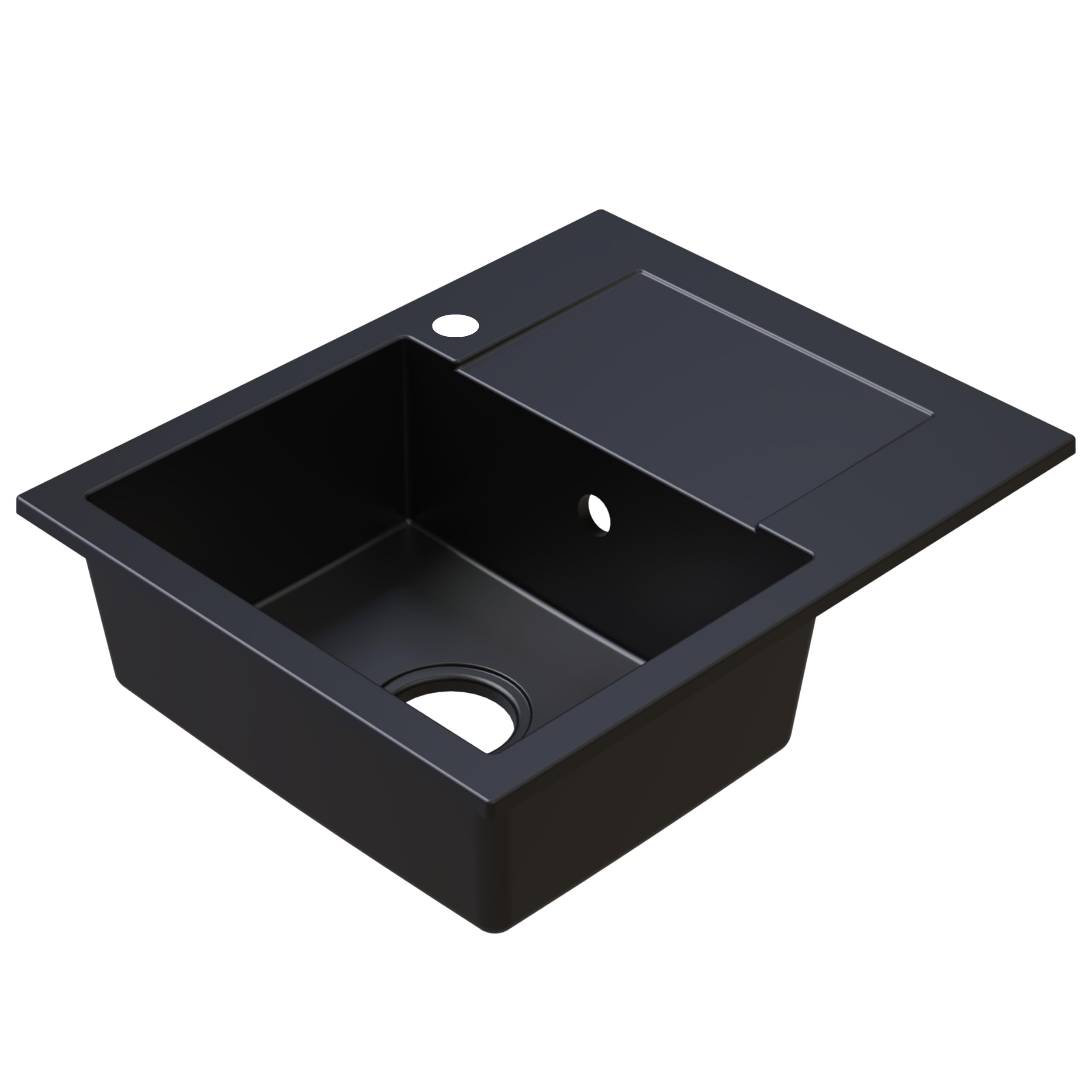 SINK QUALITY Lavello in granito nero con rubinetto 58 x 47 – Lavello con sifone e impregnante – Lavello da cucina nero con scolapiatti per mobile da 50 pezzi