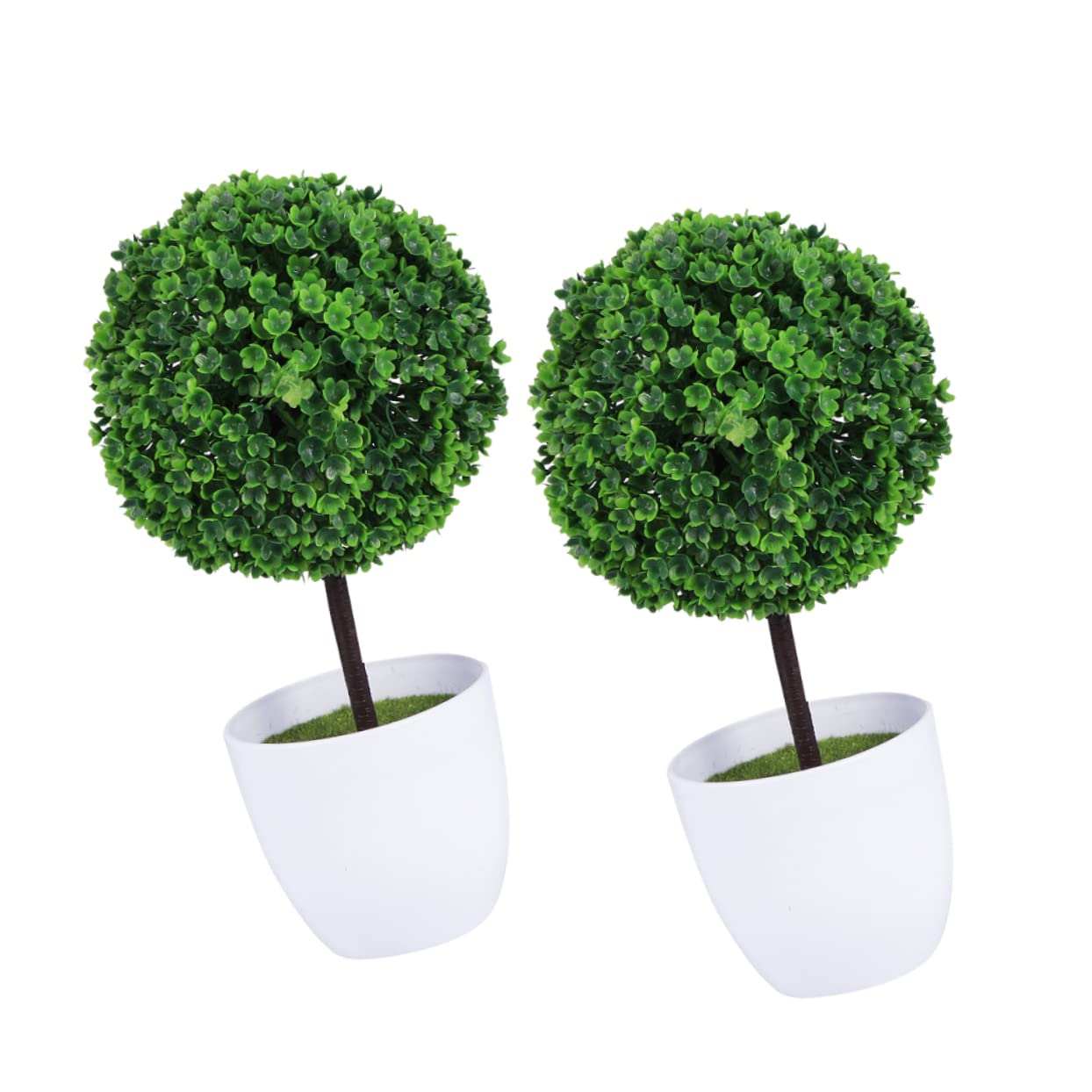 BIUDECO2pcs Artificial Plants Outdoor Decor Artificial Greenery in Pots Potted Topiary Trees Tabletop Artificial Topiary Fake Tree in Pot Simulated Snowball Plants Small Office Green Tree