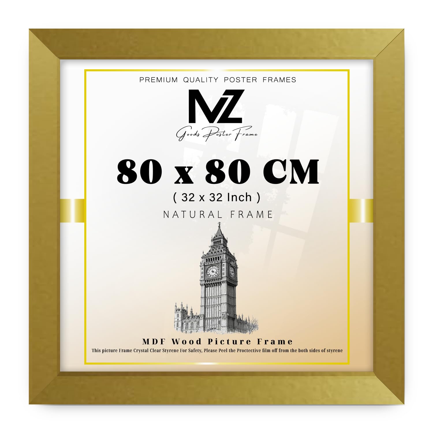 Modern Mdf Wooden Wide Gold Frame | 80x80 Cm Poster Frames Durable Sleek Acrylic Front | Jigsaw Puzzle Picture Frames Large Art Display For Home & Office Décor