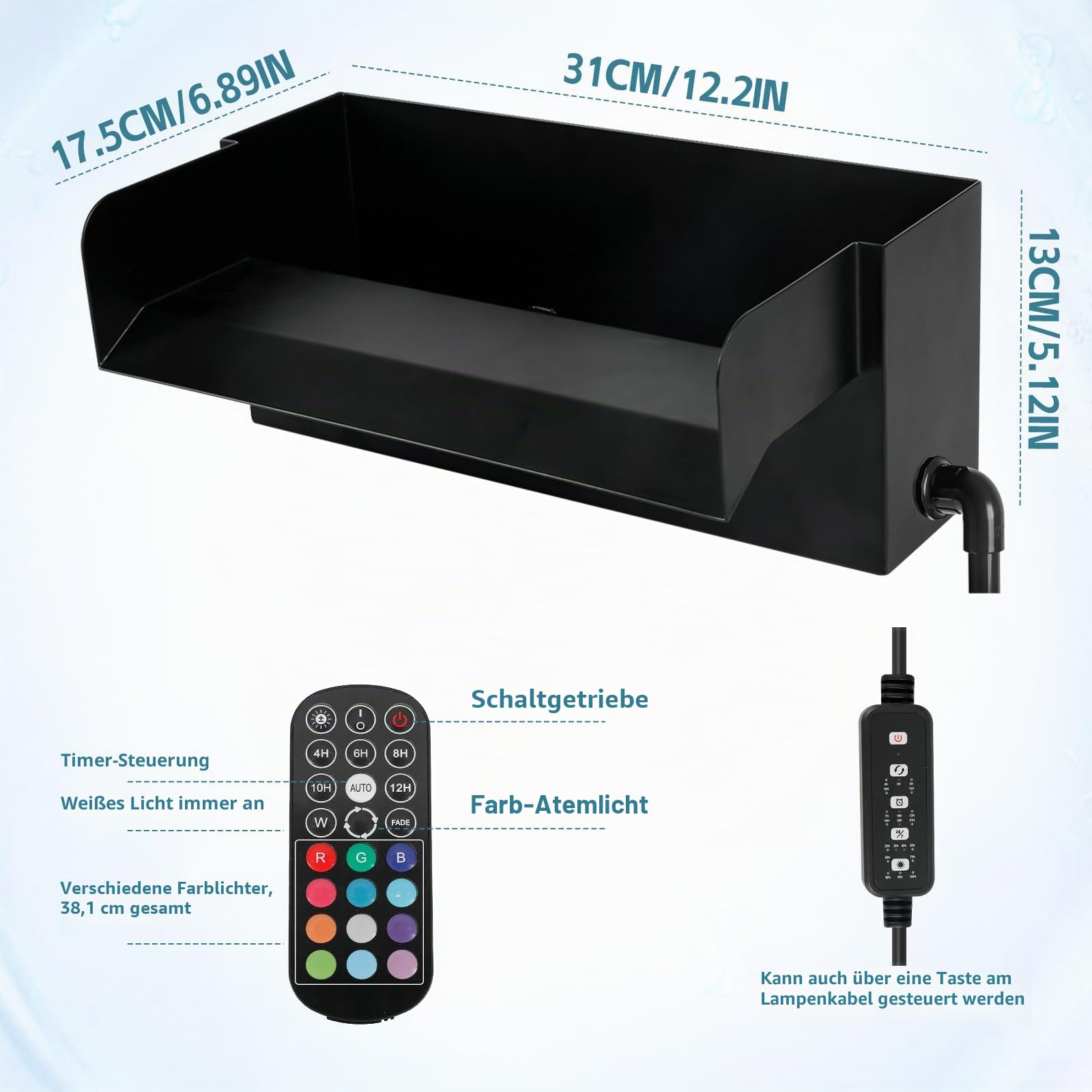 Teich Wasserfall Auslaufset mit 45 W 3000 L/H Pumpe, 30 cm Edelstahl Wasserfall Set mit Buntem LED-Licht, Teichwasserfall-Filter für Gartenteich Außengartenteiche und Wasserspiele