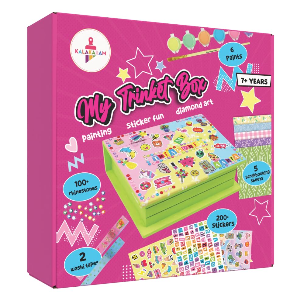 Kalakaram DIY Trinket Box Decorating Kit for Kids with 200+ Pcs & Strickers | Creative Daimond & Painting Art and Craft Activity Set, Return Gifts for Birthday for Girls, Boys & Multi Purpose Use-image-22
