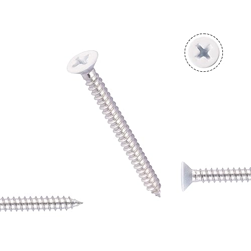 Venforze Tornillos de madera de cabeza blanca, 100 piezas #6 x 1-12 pulgadas cabeza Phillips de acero inoxidable, tornillo de acero inoxidable 304,