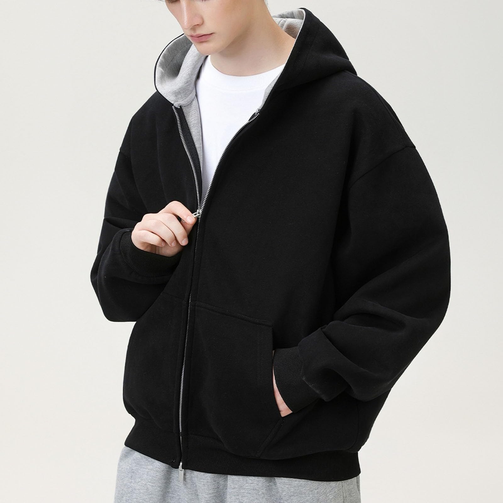 Generisch Sweatjacke Jungen Herren Freizeitjacken Leichtes Kapuzen-Sweatshirt mit Reißverschluss Sportliche Outdoor-Sportbekleidung Bequemer Slim Fit Pullover Windbreaker