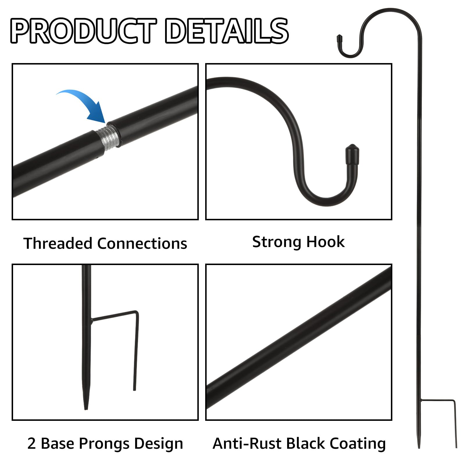 Lot De 4 Crochets De Berger Pour Jardin – Hauteur Réglable 81 Cm, Métal Robuste, Pour Suspendre Lanternes, Plantes, Décorations - 11