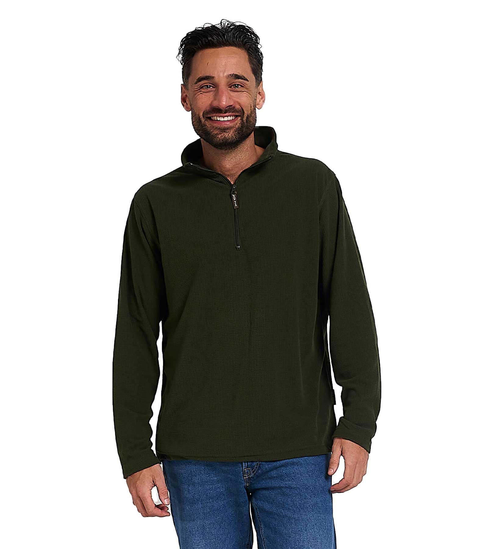 JACK PYKE Men’s Fleece Pullover Top – 160gsm Lightweight Quarter Zip Fleece Jacket, 100% Polyester, Zipped Chest Pocket, Field Jumper for Hiking, Work & Outdoor Wear - Green Large