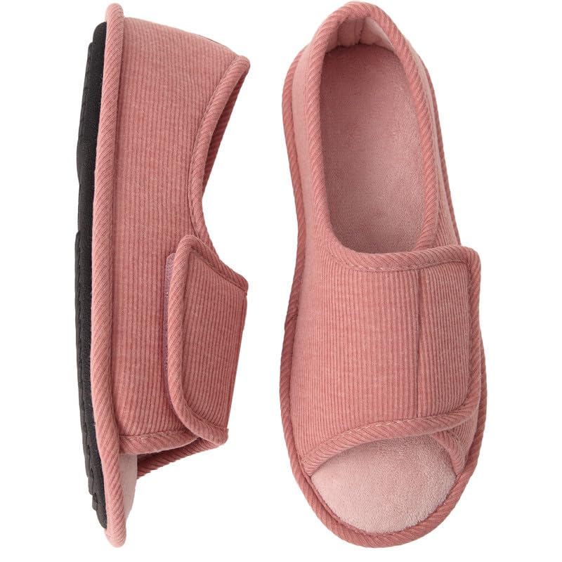 WALKFUN Men’s & Women’s Diabetic Slippers with Open-Toe and Adjustable-Wrap design, Memory Foam, Extra-Wide Fit for Arthritis and Edema