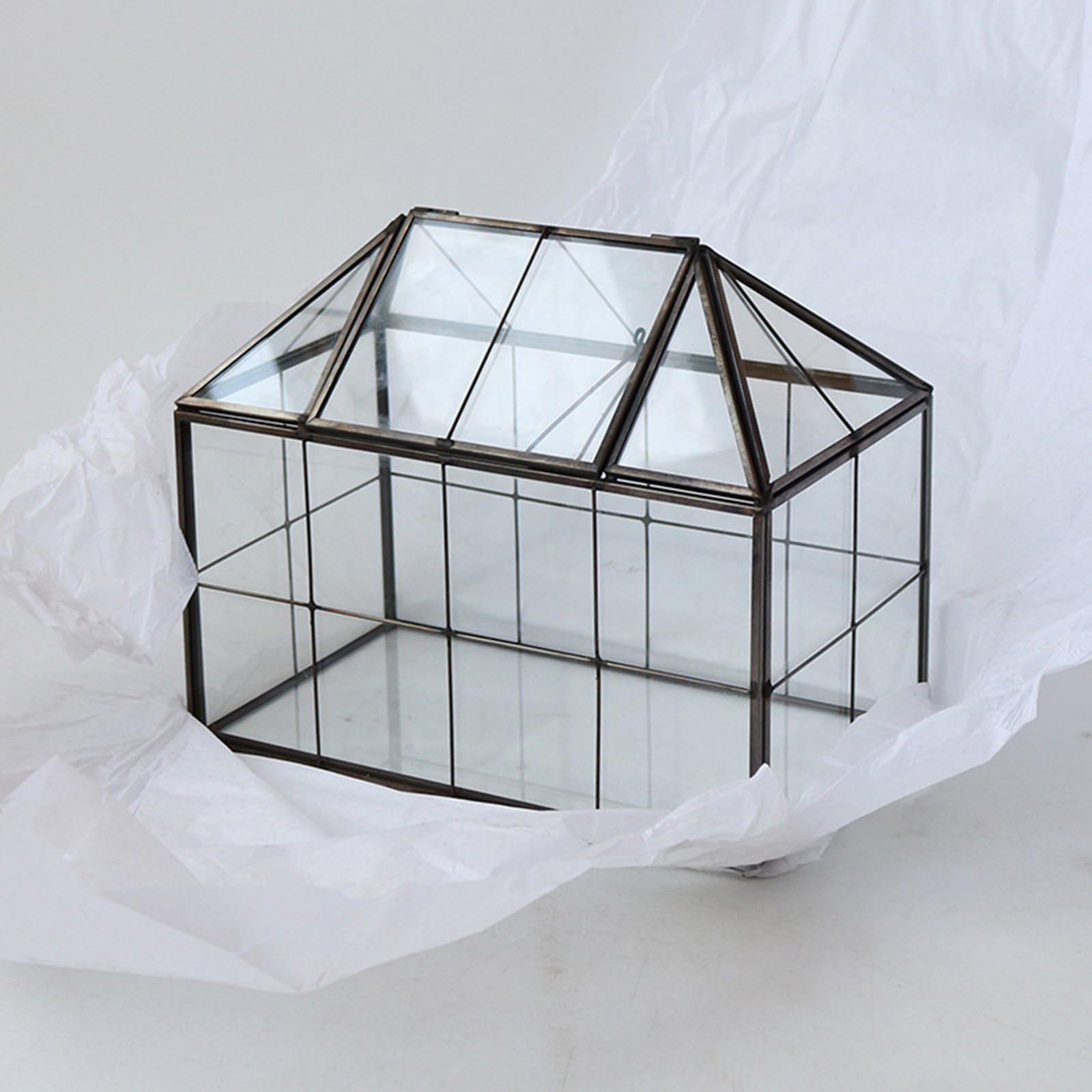 Decoración de terrario para alféizar de Ventana, Caja de exhibición de Vidrio Transparente con Techo con bisagras para diseños de Plantas, colocación de Escritorio y Uso de visualización de Anfibios,