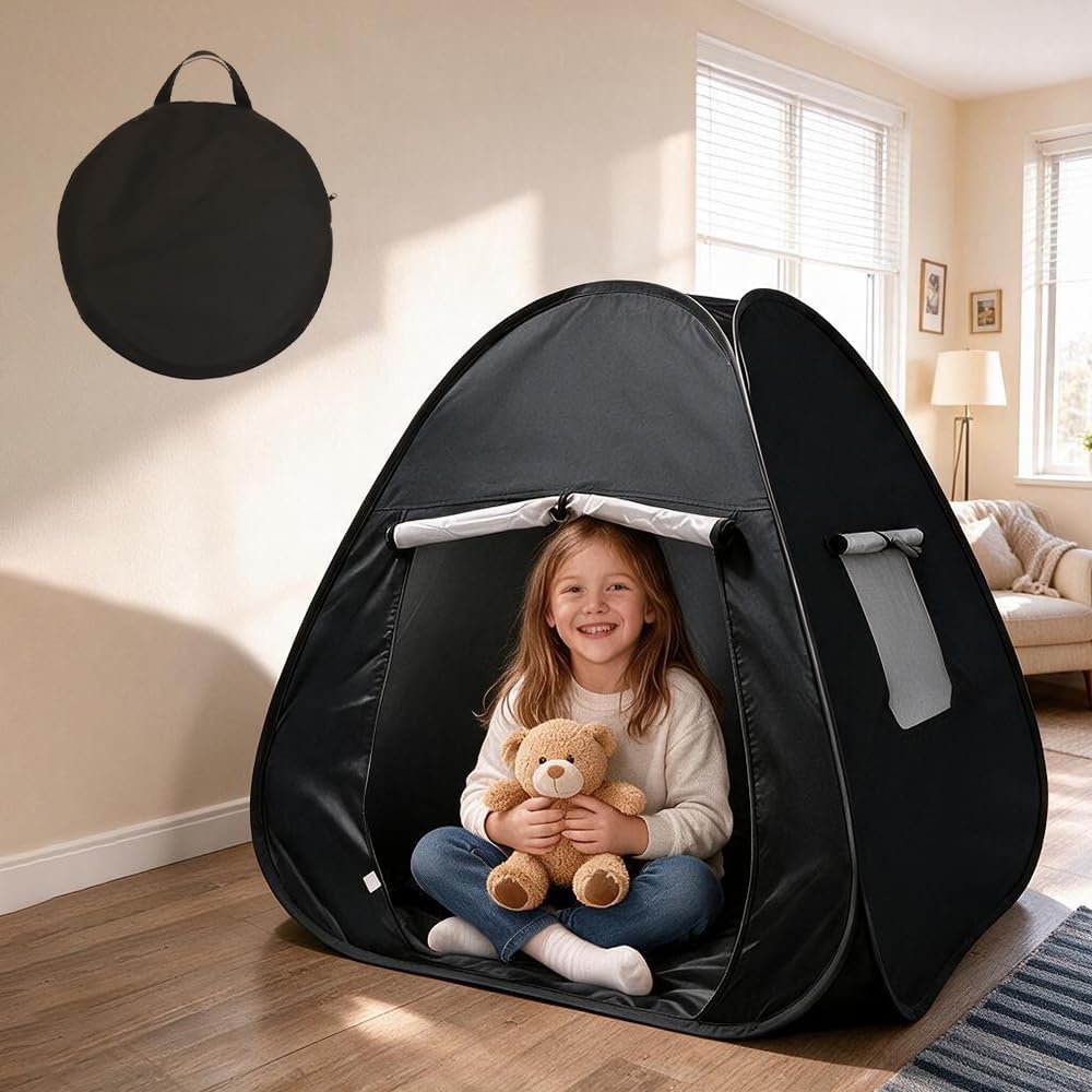 Hojalis Sensory Tent, 84x84x96 cm Calm Down Play Tents, Black Out Den for Autism With A Small Window, Foldable Kids Pop Up Play Tents To Play And Relax Anxiety Relief, Calm Corner Blackout Tent