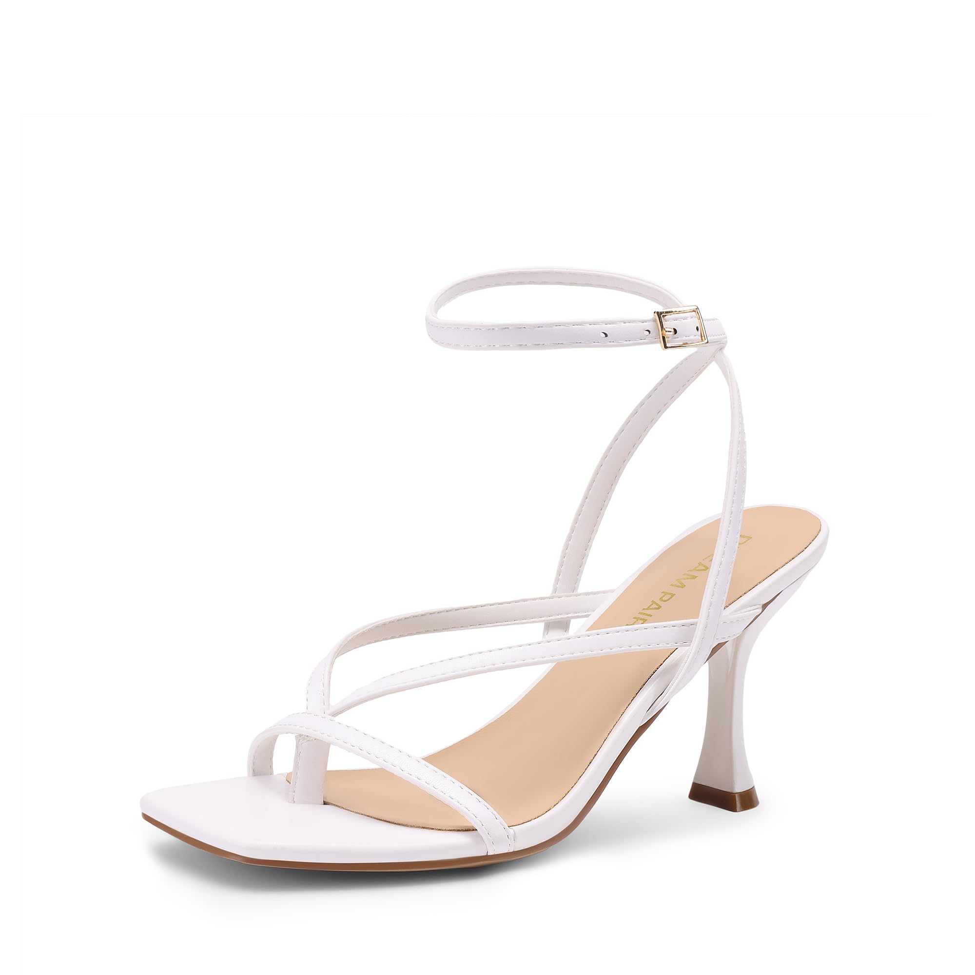 Photo 1 of DREAM PAIRS Women's Square Open Toe Flip Flop High kitten Heels Strappy Thong Ankle Strap 3.35 Inch Sandals Comfort Dress Party Shoes,Size 6,White,DWUMHS2560