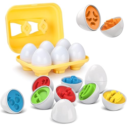 Toddlers Egg Matching Eggs Learning Sensory Color Shape Expression Sorting Stacking Montessori for Kids Boys Girls Easter Baskets 1 2 3 Years Old