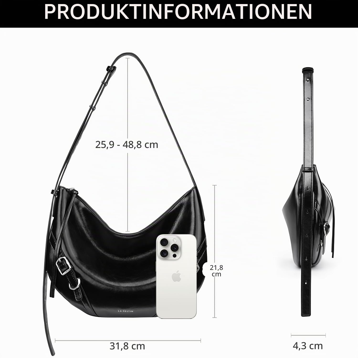 LA FESTIN Modische Umhängetasche für Damen, große Kapazität, echtes Leder, Achseln, Pendler