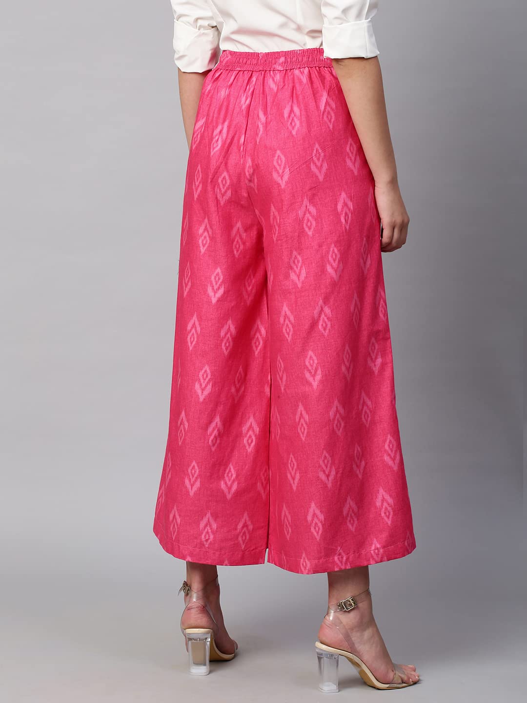 RATAN Women's Cotton Mid Rise Printed Loose Fit Flared Wide Leg Palazzo Pants (CFP-Rani Pink-X-Large) - Image 4 thumbnail