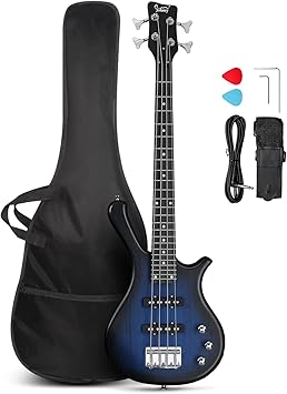 GLARRY 4 String Electric Bass Guitar, 36-inch Bass Guitar Beginner Kit with Cable, Strap and Bag for Kids, Boy and Girl (Dark Blue)