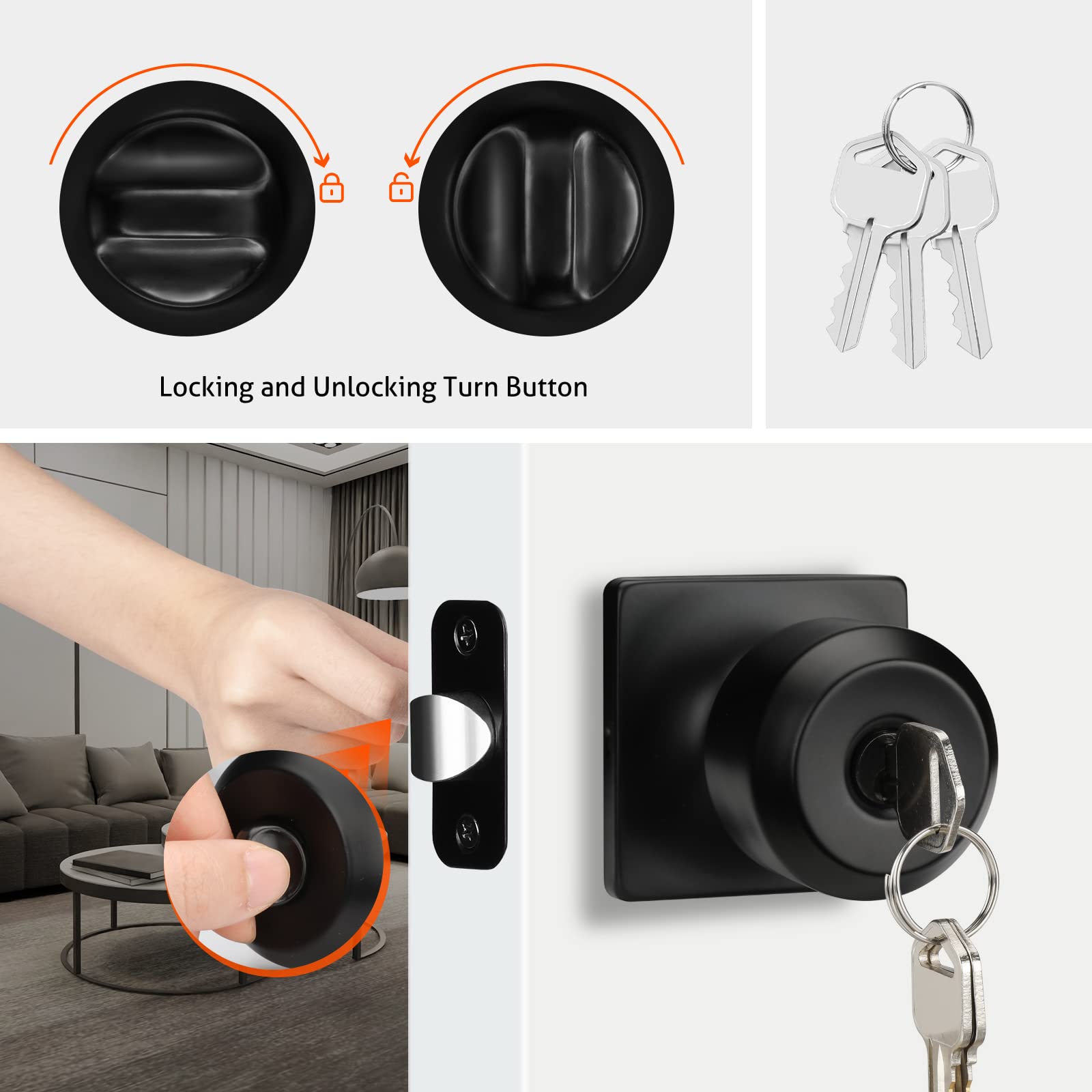 Haidms Paquete de 5 pomos de puerta negro mate con cerradura y llave, pomos de puerta de entrada exterior, pomos de puerta delantera negra, pomos de puerta de bloqueo con llaves, pomos de puerta
