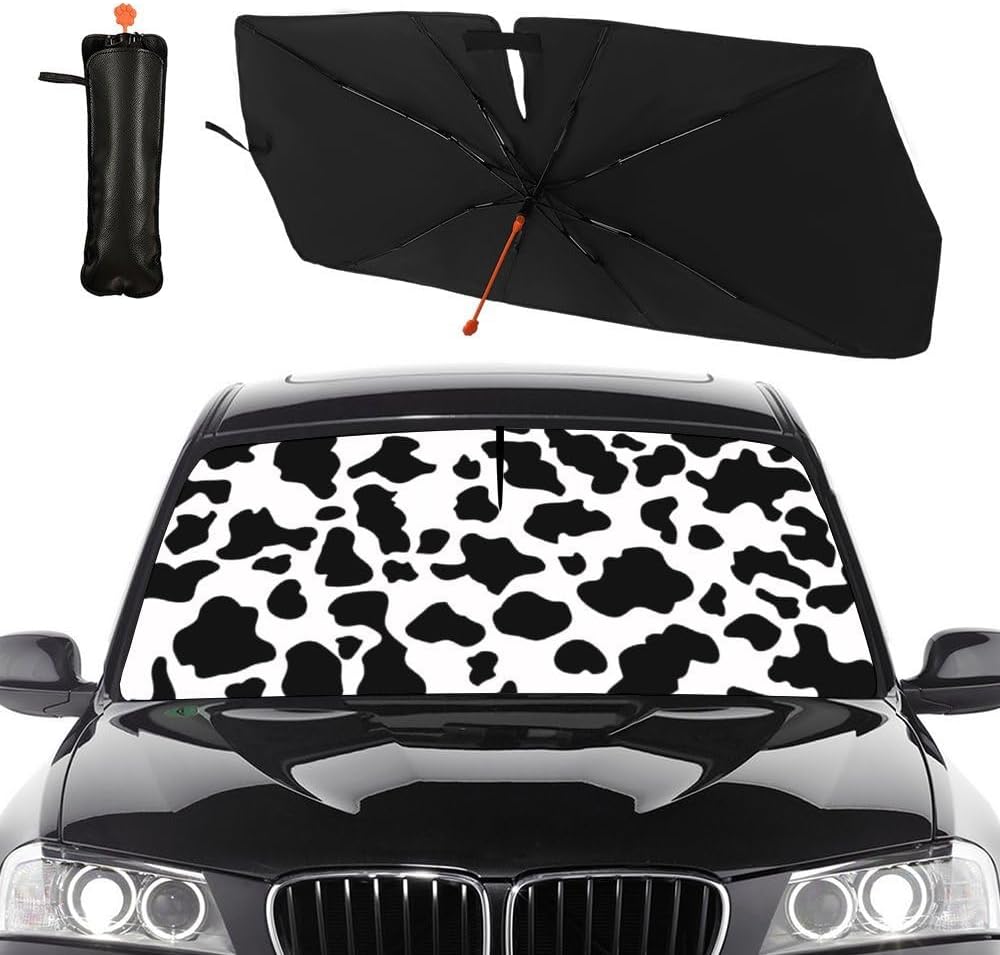 Socira Cow Print Windshield Sun Shade Umbrella Foldable Cow Sunshade for Front Window Auto Windshield Sunshade Covers Car Accessories Protect from Sun Rays Heat 57'' X 30''