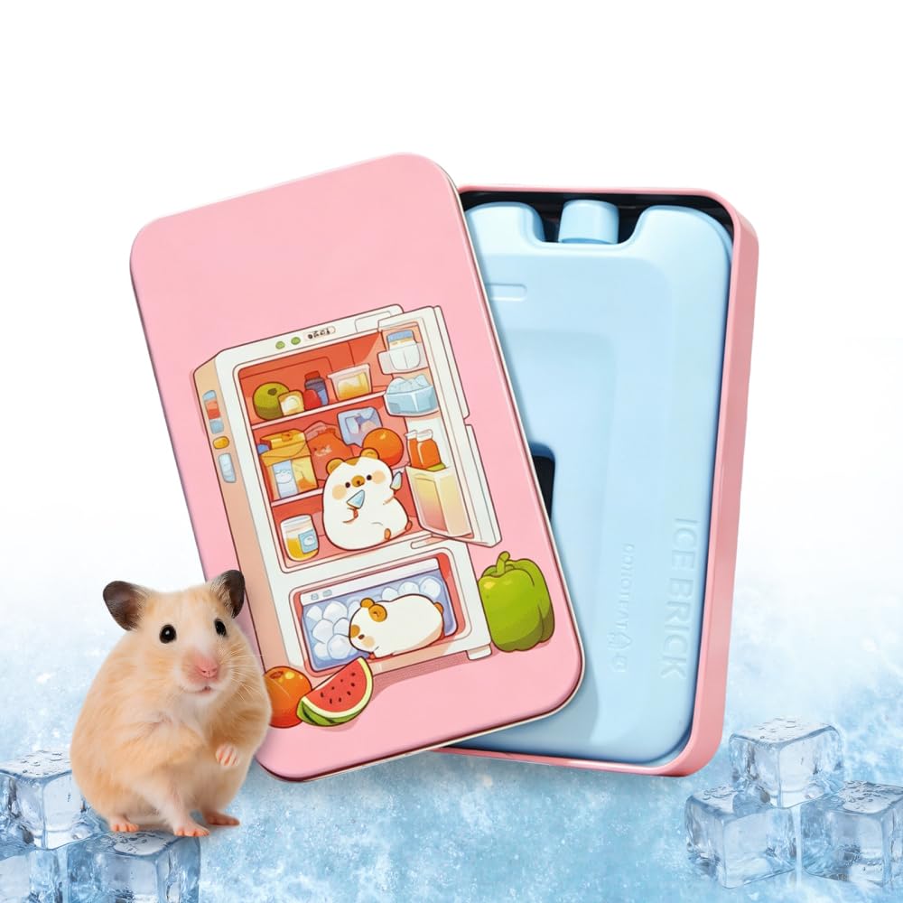 Small Animals Cooling Box, Metal Hamster Summer Cooler Box with Gel Liner for Sugar Gliders, Ferrets, Squirrel, Guinea Pigs, Rabbits