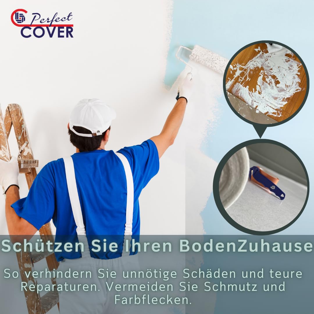 Perfect Cover Eco Malervlies Selbstklebend 25m² | 160 g/m² – Abdeckvlies für Bodenschutz bei Renovierung, Flüssigkeitsdicht, Rutschfest und Nachhaltig