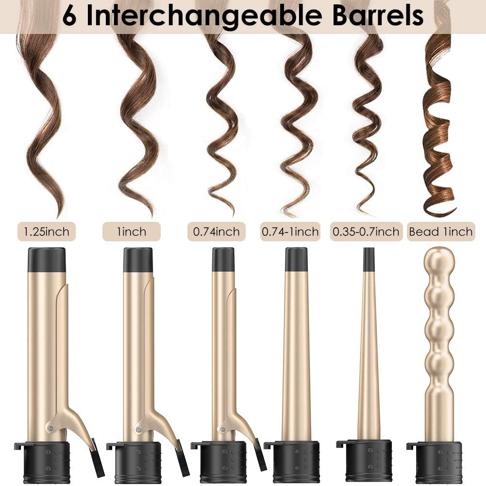 6 in 1 Curling Wand Set with 6 Interchangeable Ceramic Barrels with Anti-scalding Tip (0.35'' to 1.25'') and Heat Resistant Glove, Hair Curler for Girls Women Gifts : Beauty & Personal Care