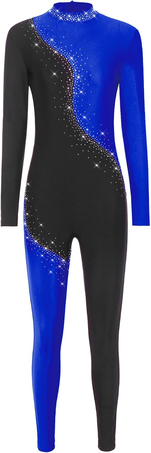 ACSUSS Gymnastics Unitard for Women Color Blocking Long Sleeve Unitard Ballet Dance Figure Skating Jumpsuit