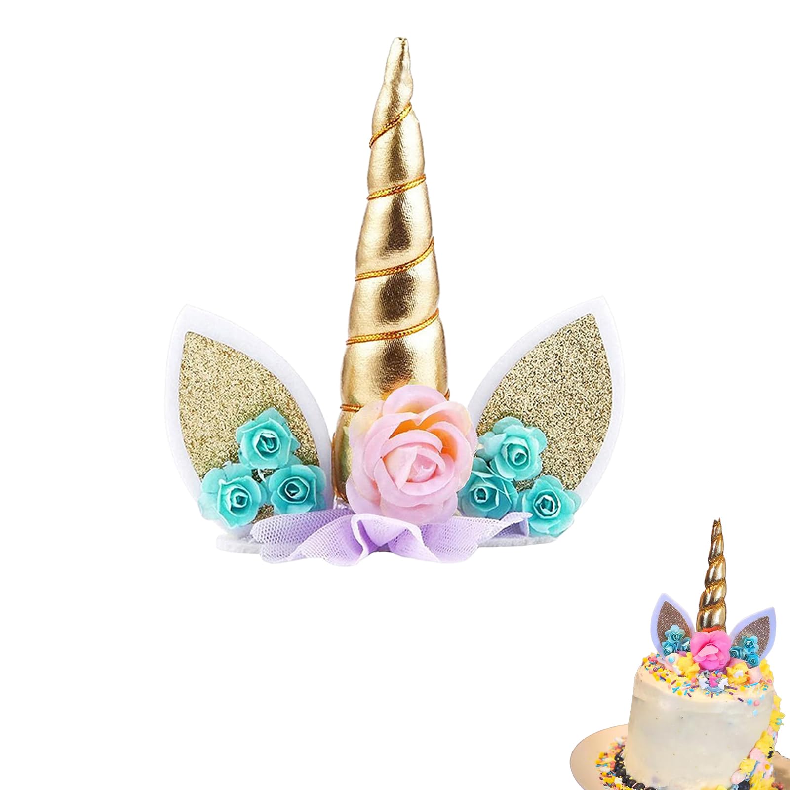 Golden Unicorn Cake Topper Set, 10 cm