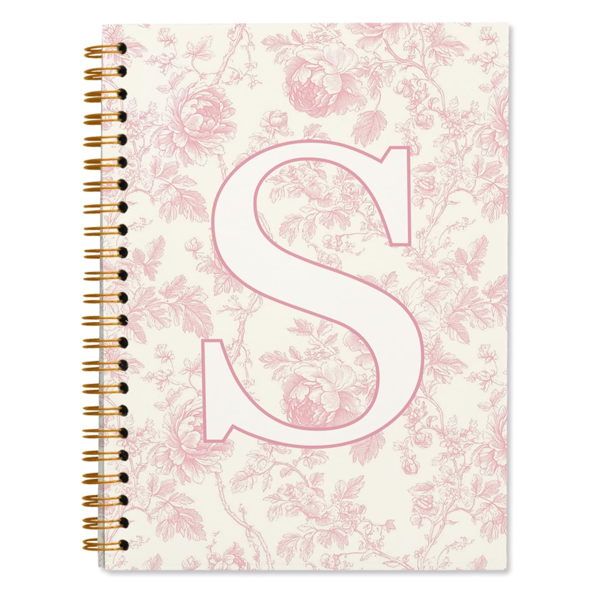 ShowDraven Pink Initial Notebook Embroidered S, Teacher Journal,Aesthetic Notebook, Monogrammed Personalized Stationery Gifts for Women,Preppy School