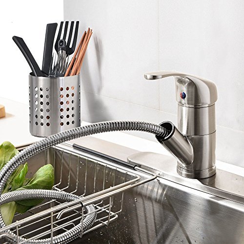 VCCUCINE Best Modern Brushed Nickel Single Handle Stainless Steel Pull Out Sprayer Bar Kitchen Sink Faucet, Pull Down Kitchen Faucet with Deck Plate