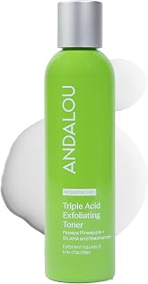 Andalou Naturals Resurfacing Triple Acid Exfoliating Toner (6 fl oz) | 5% Triple AHA Toner for Uneven Texture, Clogged Pores and Dark Spots, Glycolic, Lactic and Mandelic Acid With Niacinamide