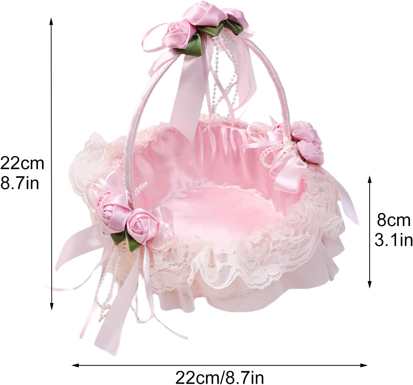 Pink Lace Flower Girl Basket, Wedding Petal Basket, Flower Girl Basket with Handle, Wedding Gift Basket, Handheld Flower Basket for Wedding Home Decor (2PCS), 220503JL0198413-01