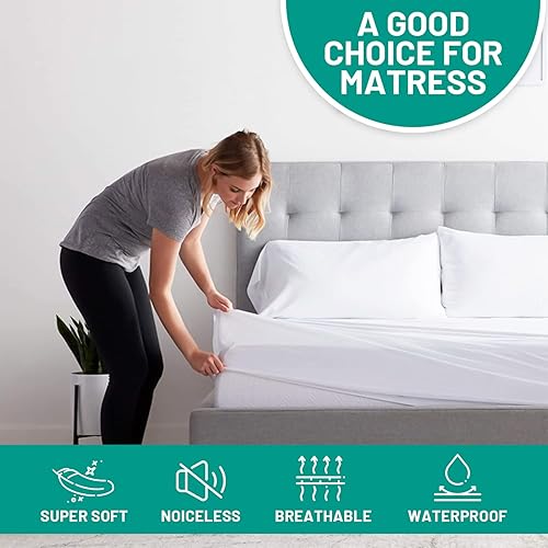 Miniatura 2 de Protector de colchón tamaño King impermeable hipoalergénico de algodón comodidad y protección blanco King