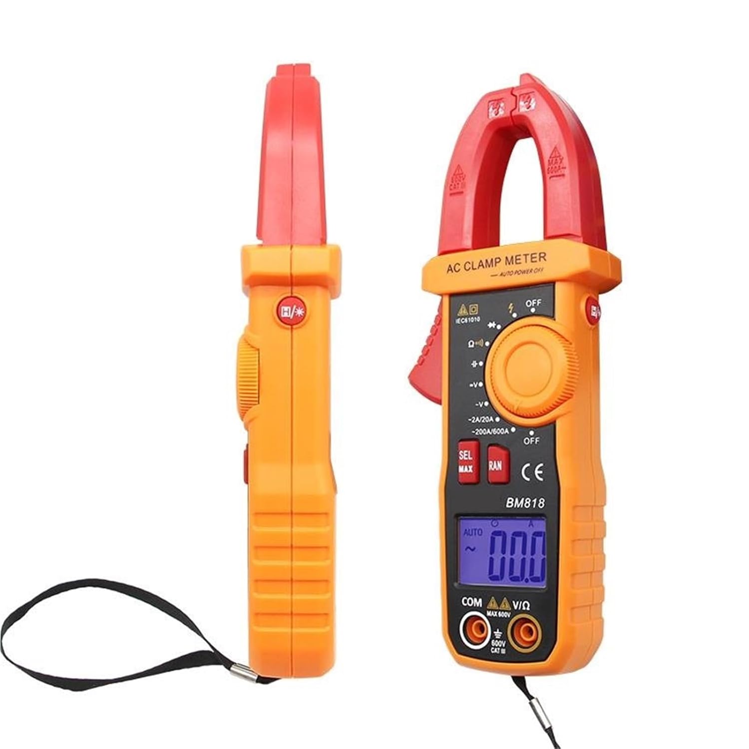 BM818 Digital clamp Meter BM819 Ture-RMS Ammeter ACV/DCV ACA 600V/600A Auto Range capacitance 2000uF/10000uF NCV Backlight(BM818)