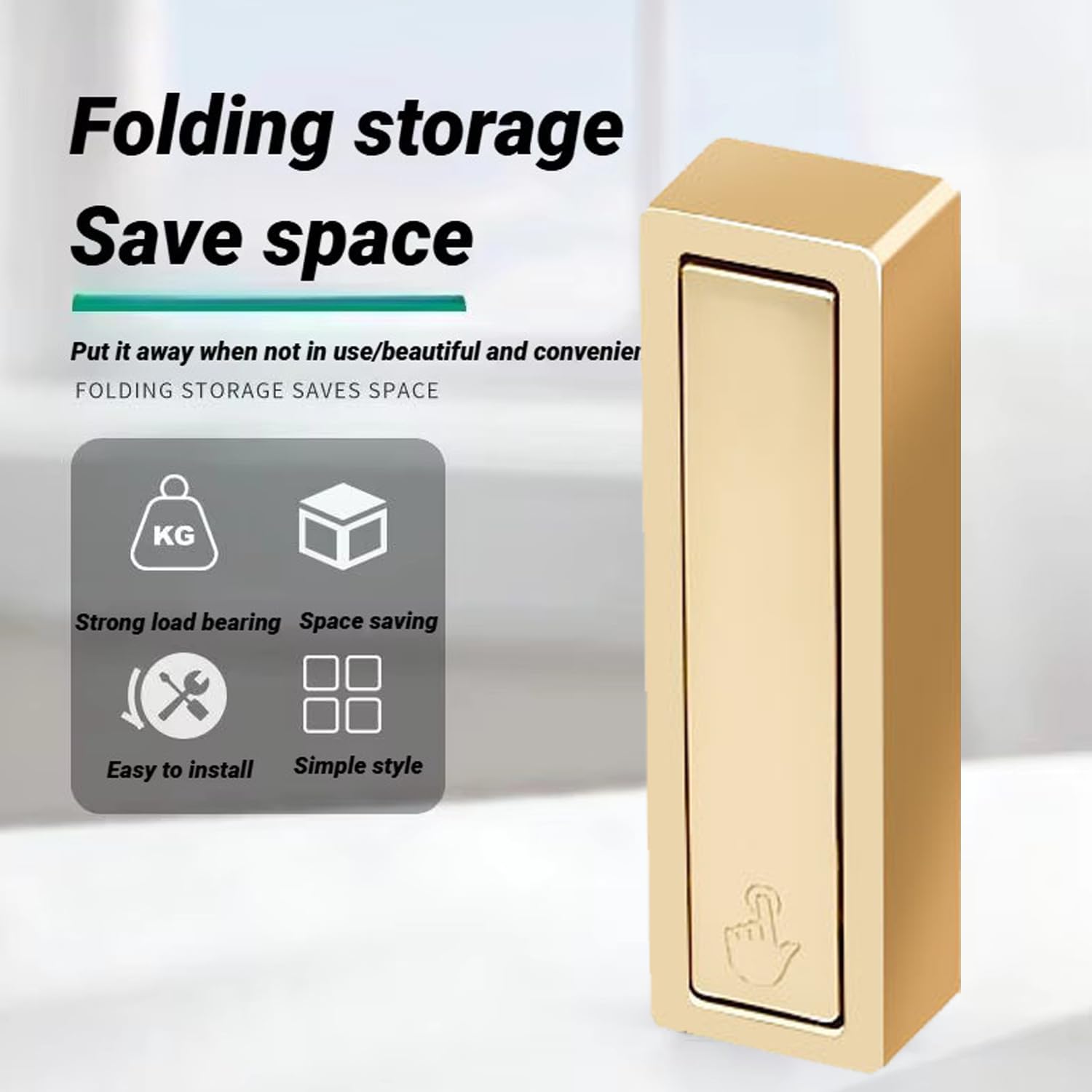 2PCS Folding Wall Hooks, Heavy Duty Space-Saving Foldable Bathroom Towel Robe Coat Hooks Wall Mounted for Hanging Coat Towels Clothes Hat Bags Keys（Gold 2PCS）