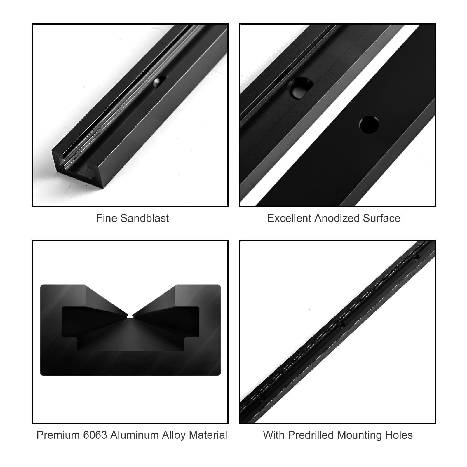 iMetrx T Tracks Woodworking Aluminum 48 inch 1220 mm Black 2 Pcs Double Cut Profile Universal with Predrilled Mounting Holes for Universal T-Track Accessories - Image 2